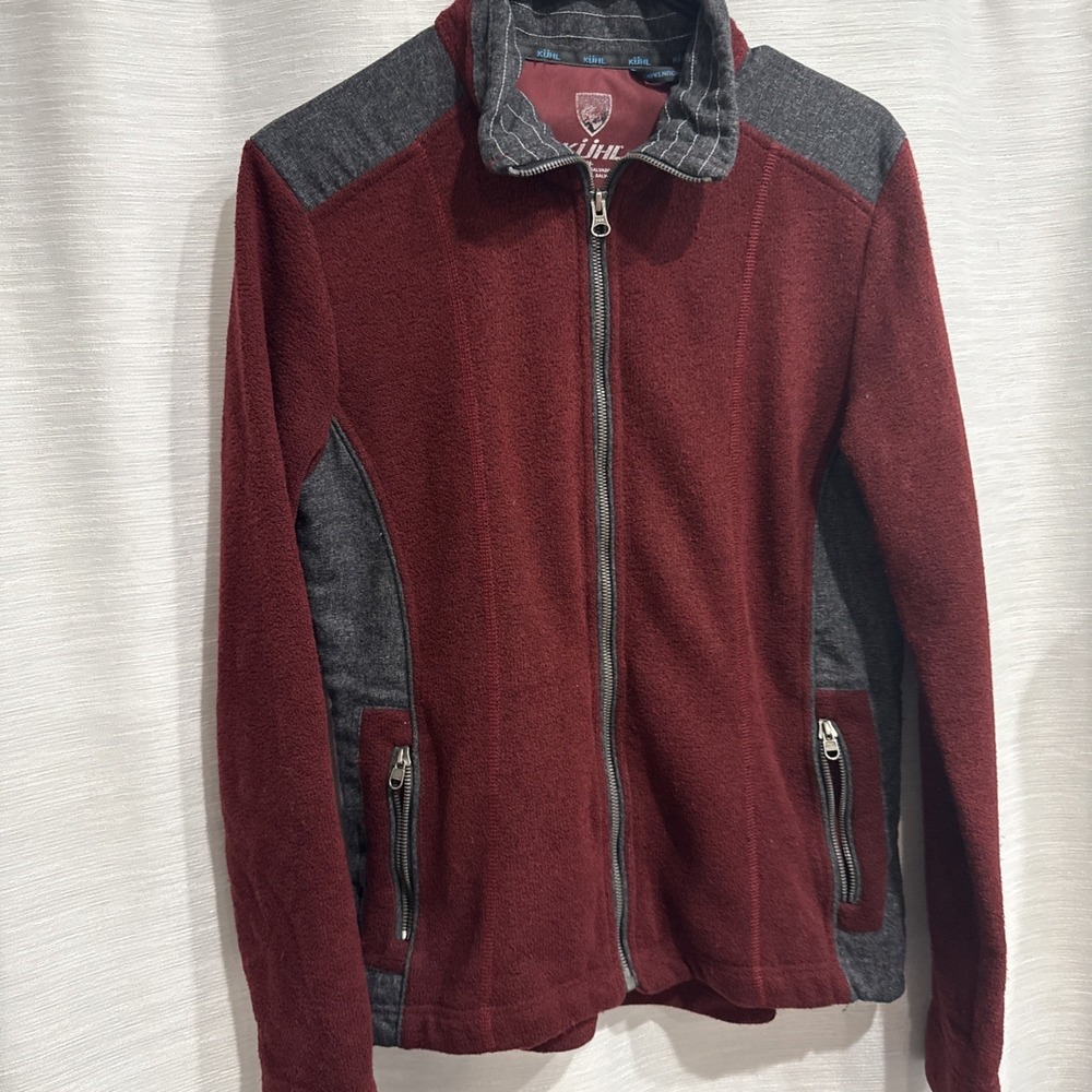 Kuhl Size M Burgundy Gray Full Zip Alpaca Fleece Jacket